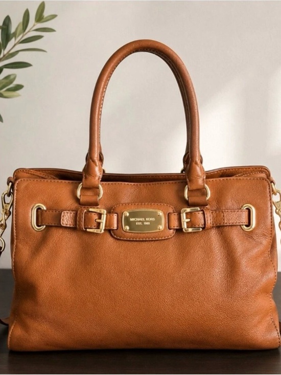 Michael Kors Handbags - Michael Kors Cognac Leather Hamilton Satchel Shoulder Bag in EUC Gold HW Buckle